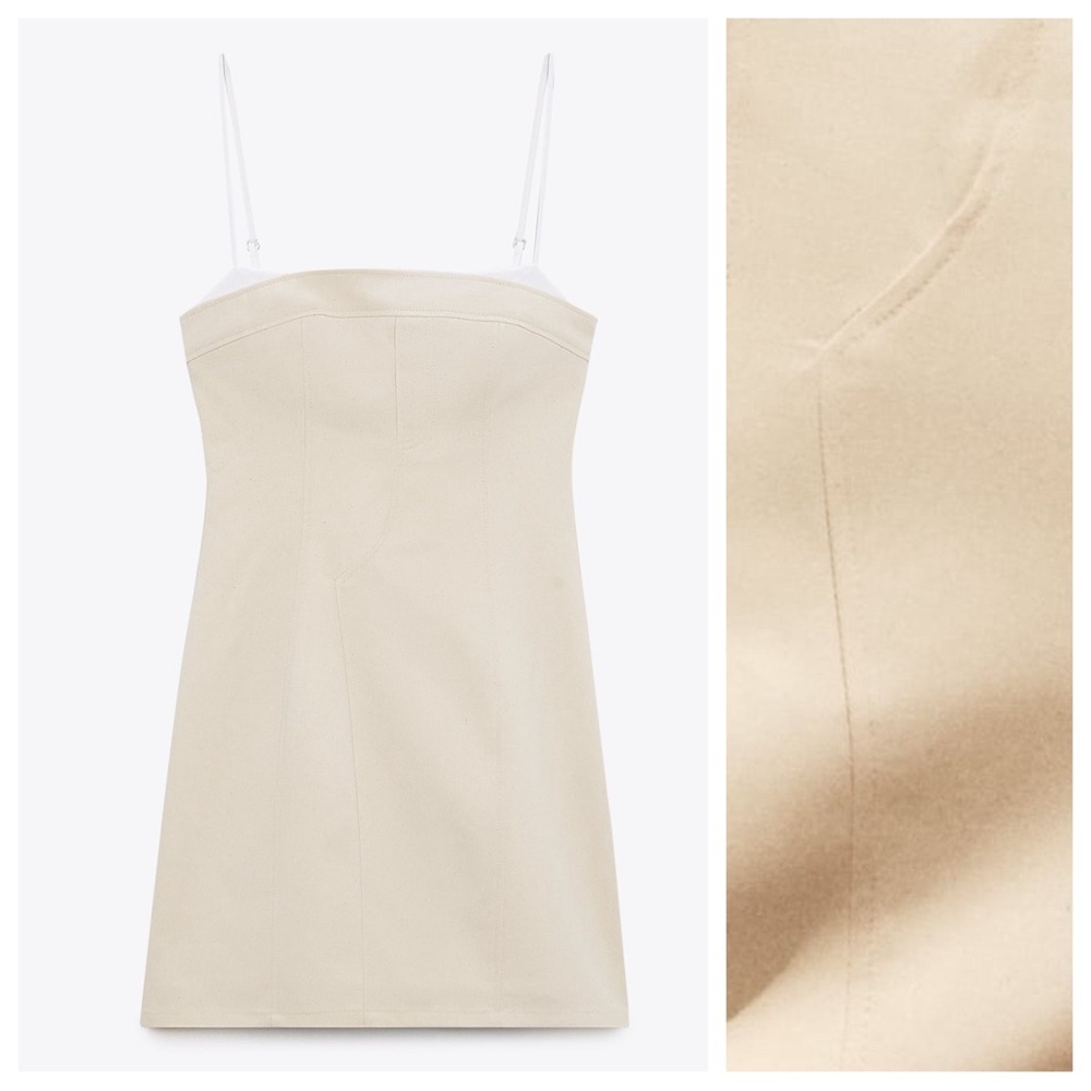 NWT. Zara Cream Cotton Combination Mini Dress. Size S. - Picture 7 of 14